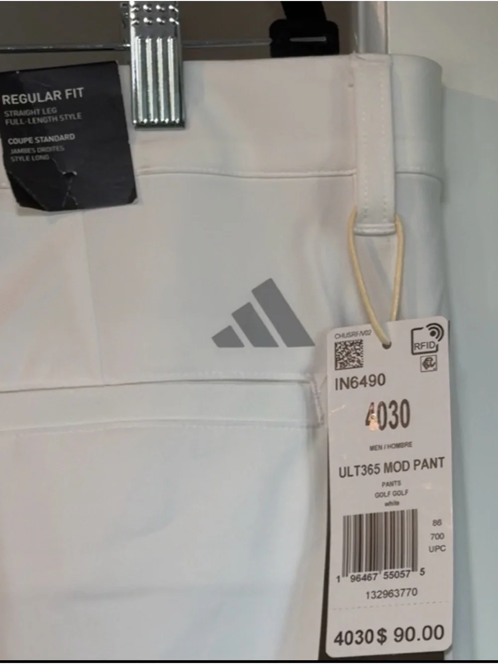 Adidas Men's White Performance Golf Pants Regular Fit, 40X30, NWT
